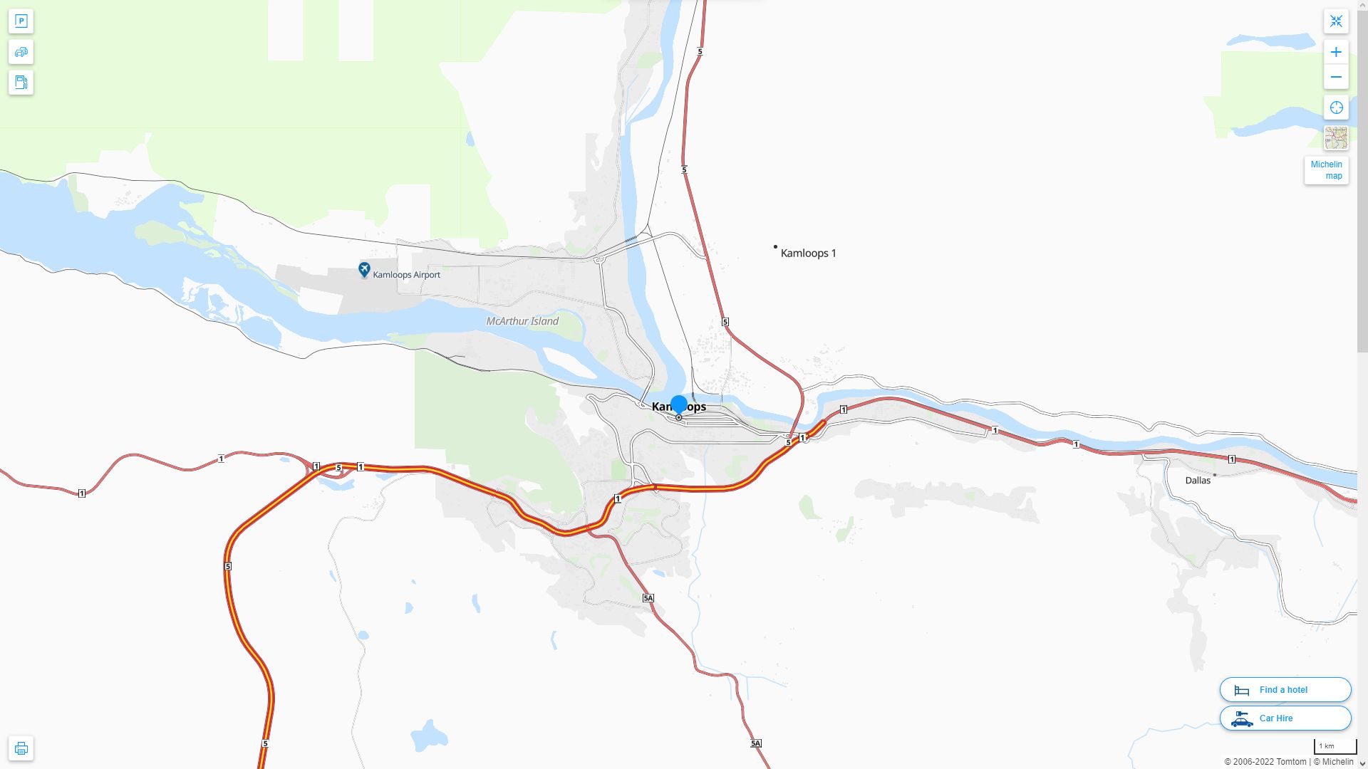 Kamloops Highway and Road Map